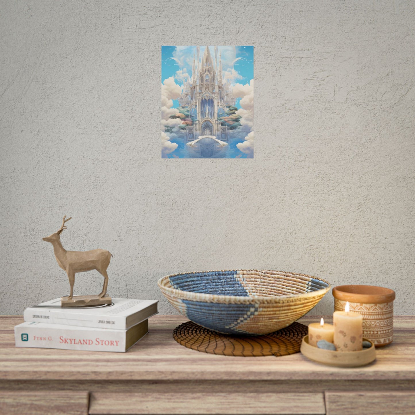 Floating City in Celestial Clouds: Fantasy Artwork - Poster