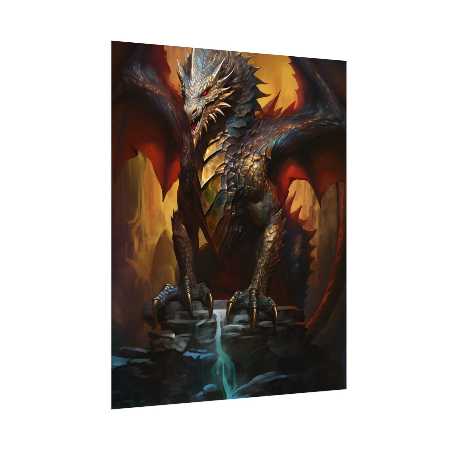 Fantasy Castle Guardian: Majestic Dragon Soars in Mid-Air - Poster