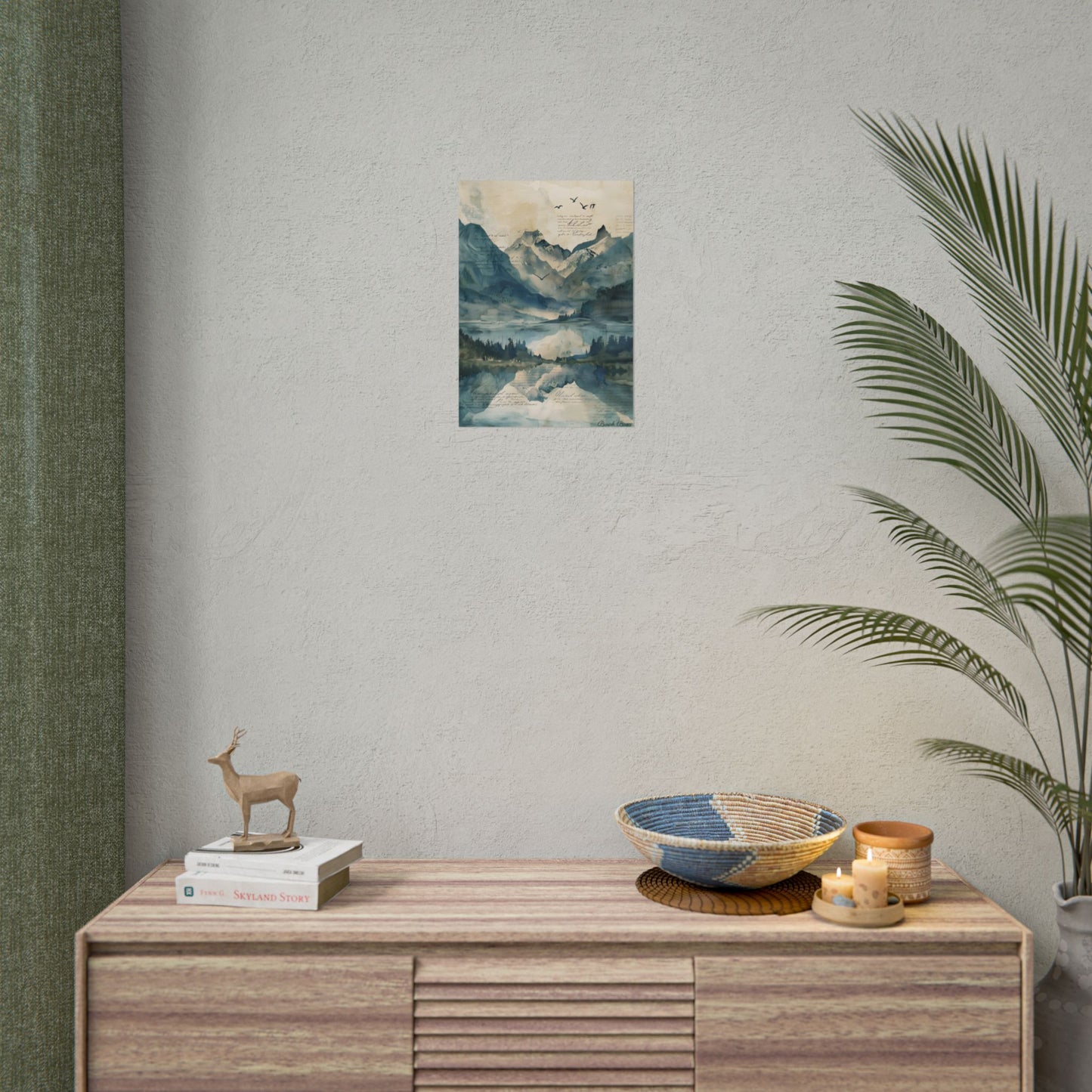 Serene Mountain Landscape: Wildlife Art with Birds in Flight - Poster