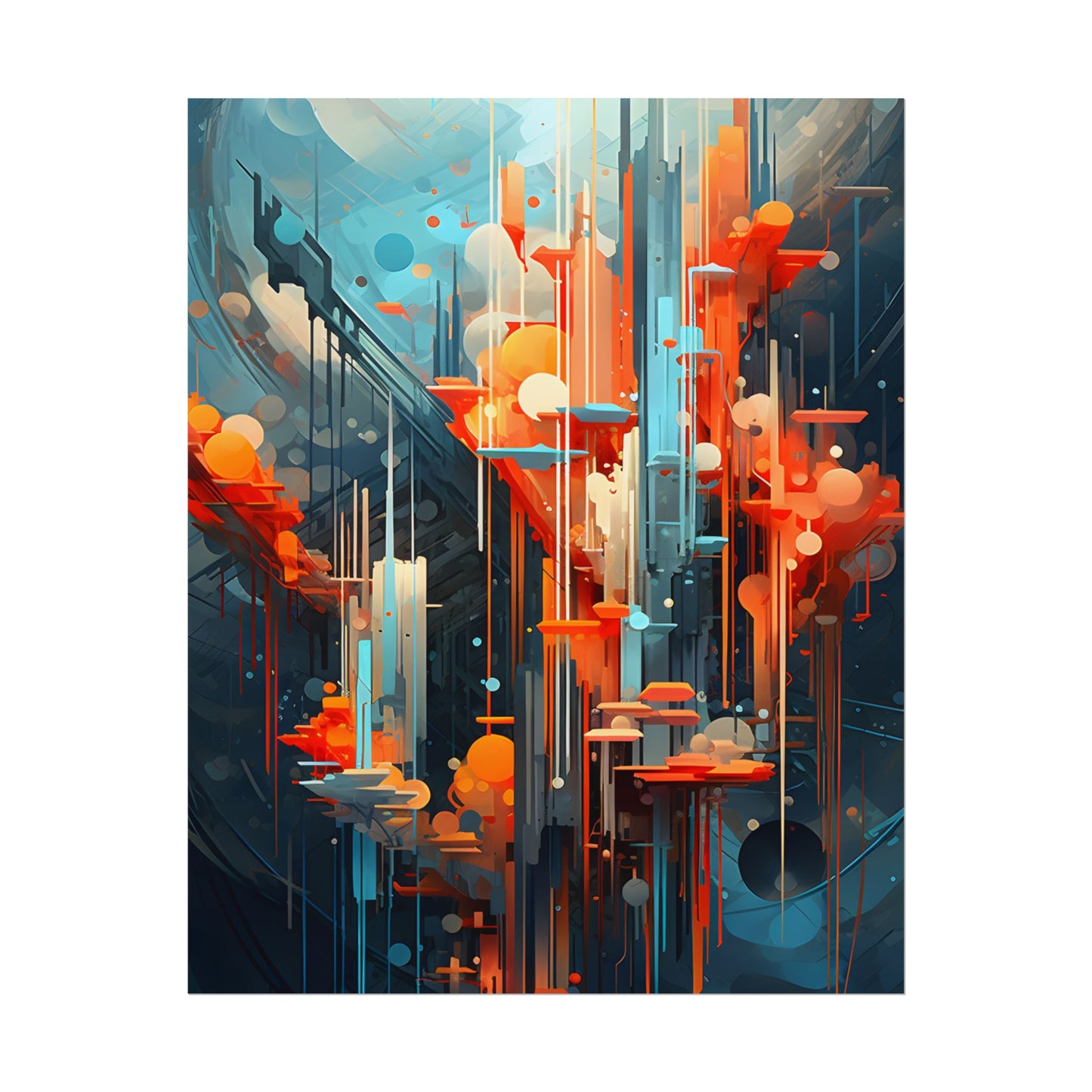 Abstract Cyber Dreamscape: Vibrant Colors and Neon Lights Digital Art - Poster