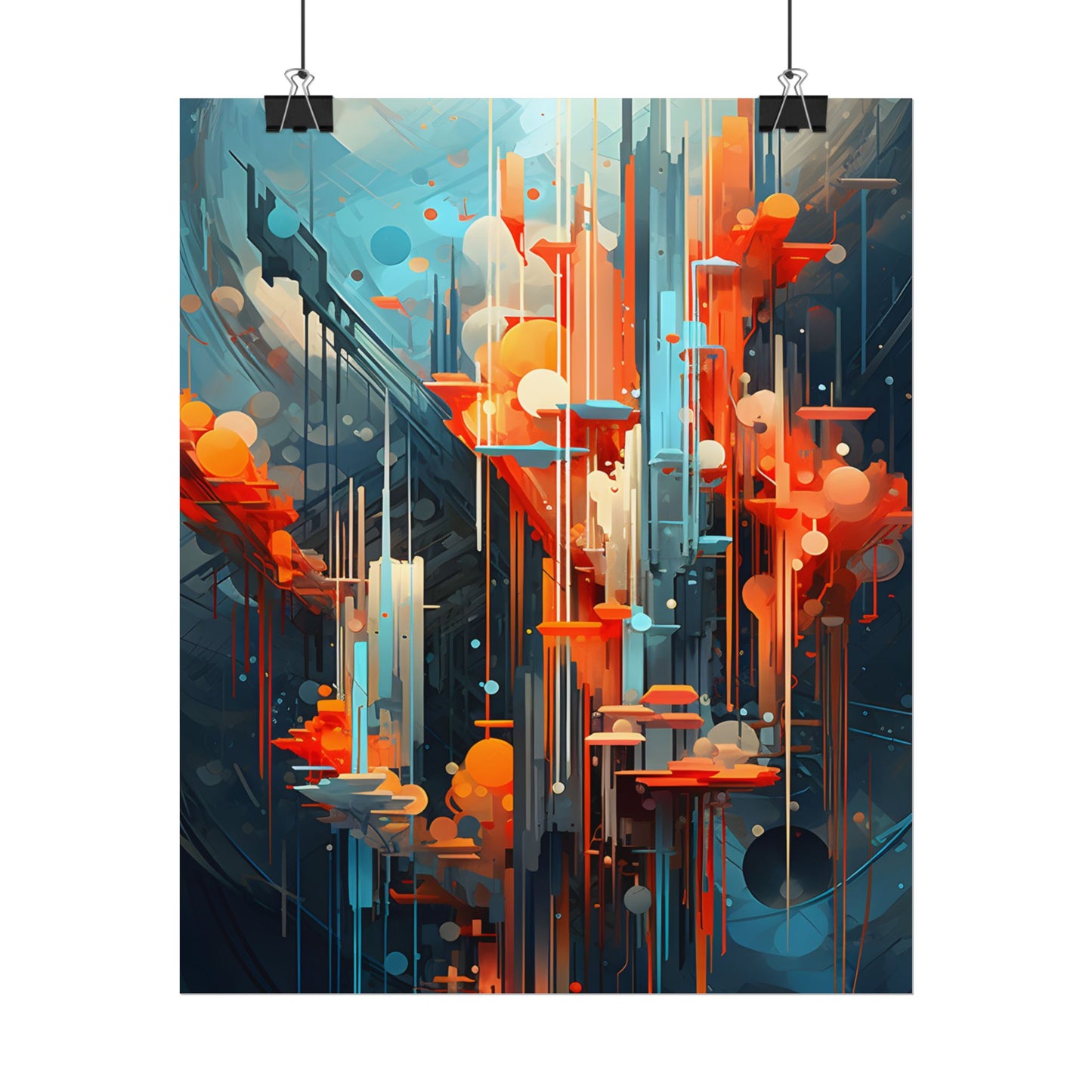 Abstract Cyber Dreamscape: Vibrant Colors and Neon Lights Digital Art - Poster