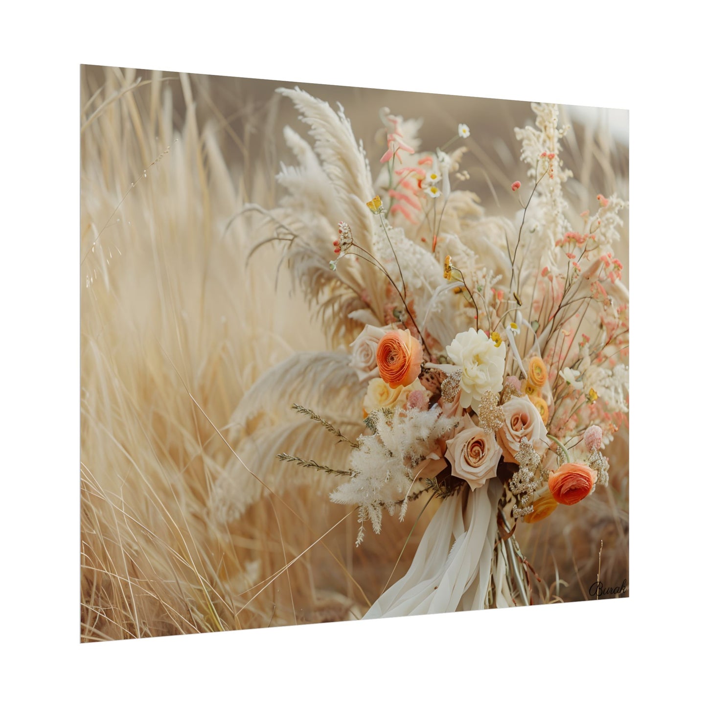 Whimsical Floral Oasis: Vibrant Pampas Artwork - Poster