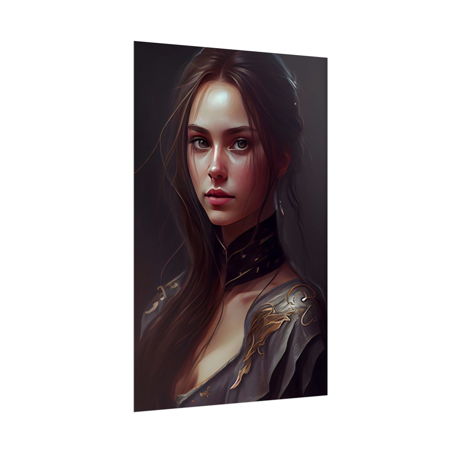 Elegant Indoor Portrait: Brown Hair Beauty - Poster