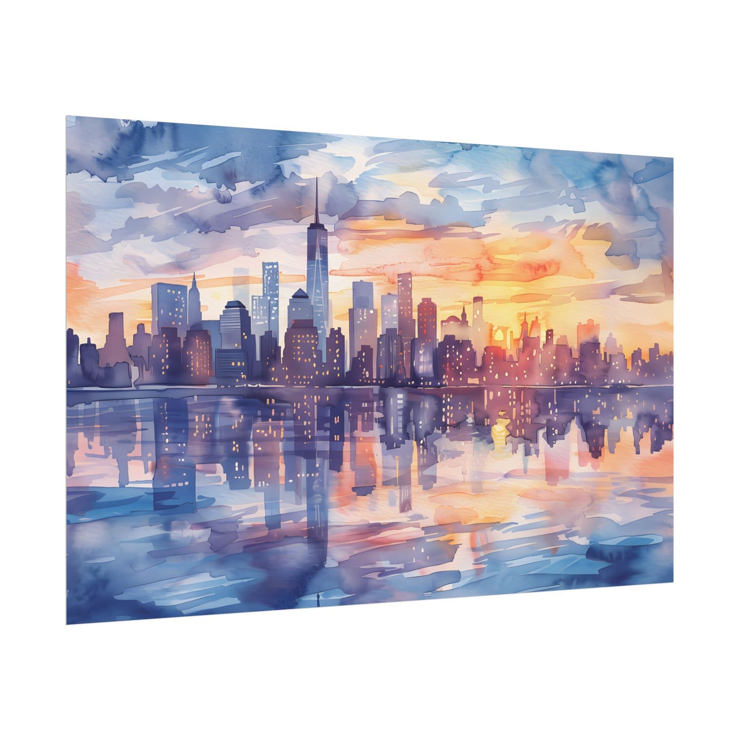 Watercolor New York City Sunset Skyline: Artistic NYC View - Poster