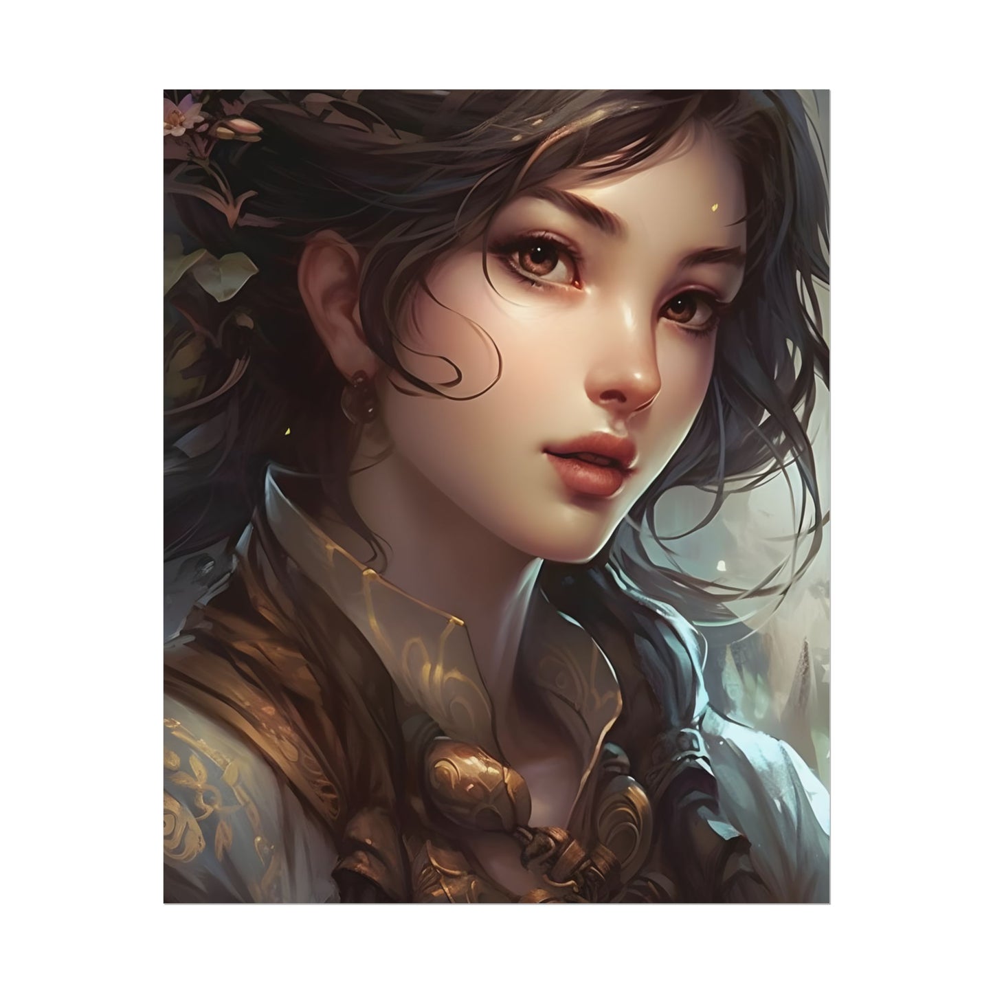 Astonishing Brunette Portrait: Elegant Digital Artwork - Poster