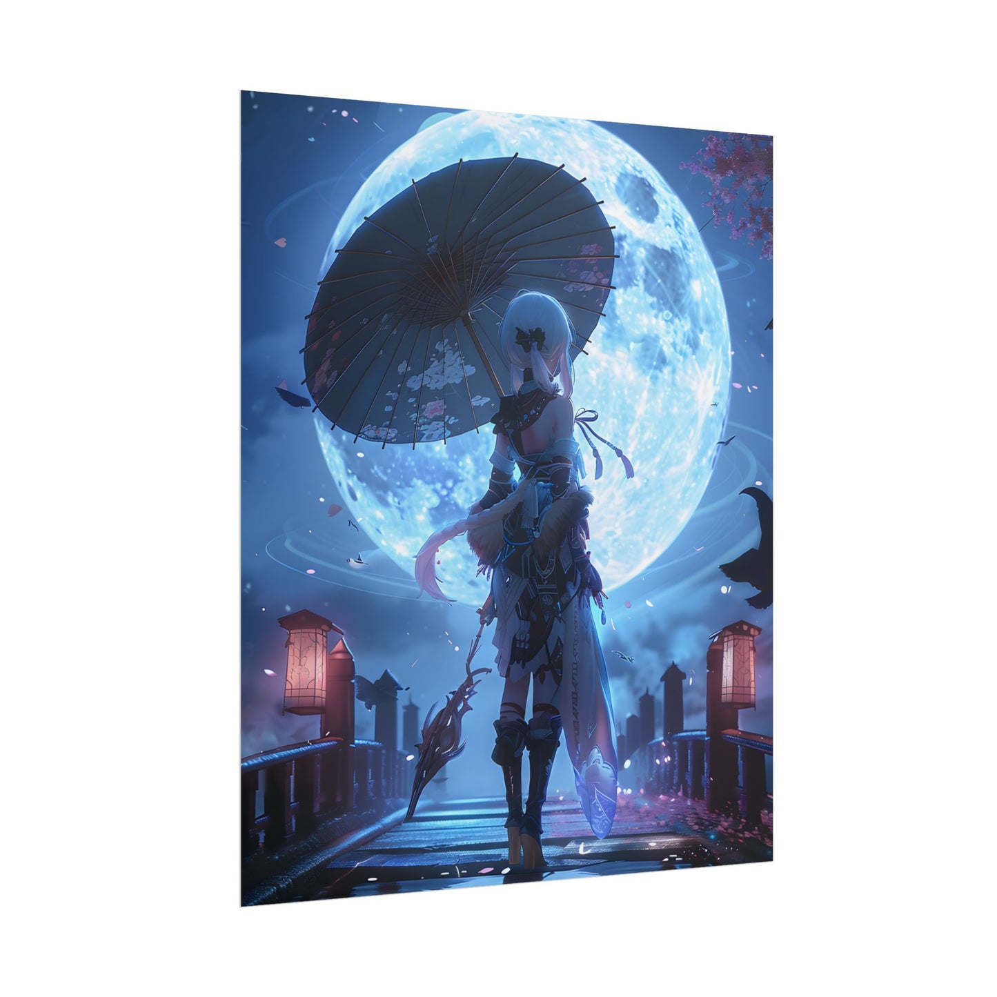 Anime Winter Scene: Girl Holds Umbrella - A Delicate Moment - Poster