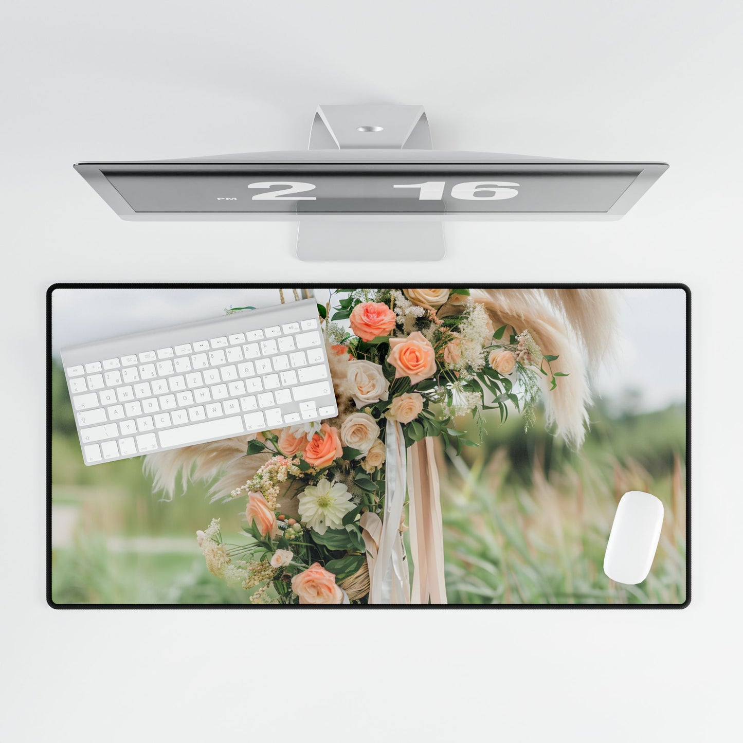 Whimsical Floral Wonders: Vibrant Pampas Garden Art - Desk Mat