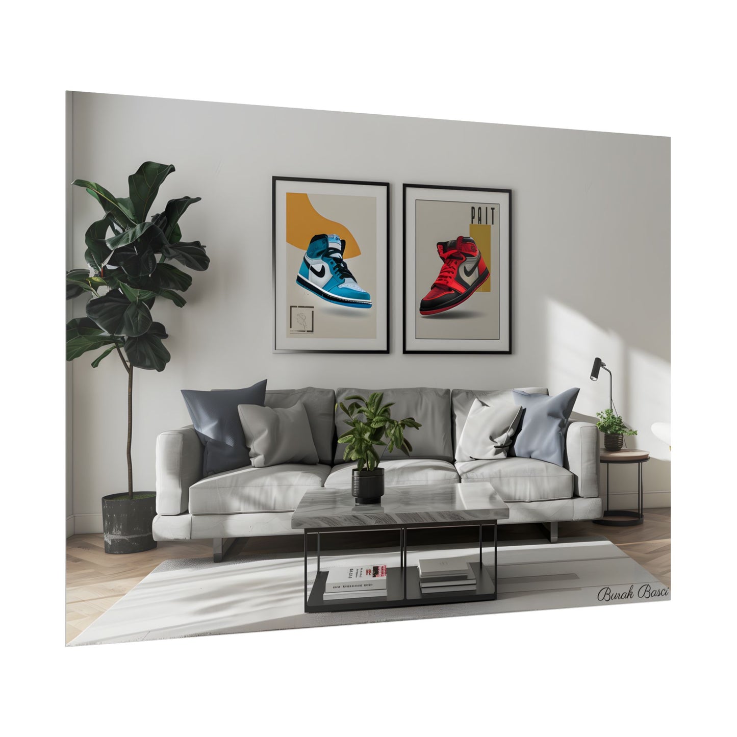 Minimalist Modern Living Room: Neutral Colors & Natural Light Art - Poster