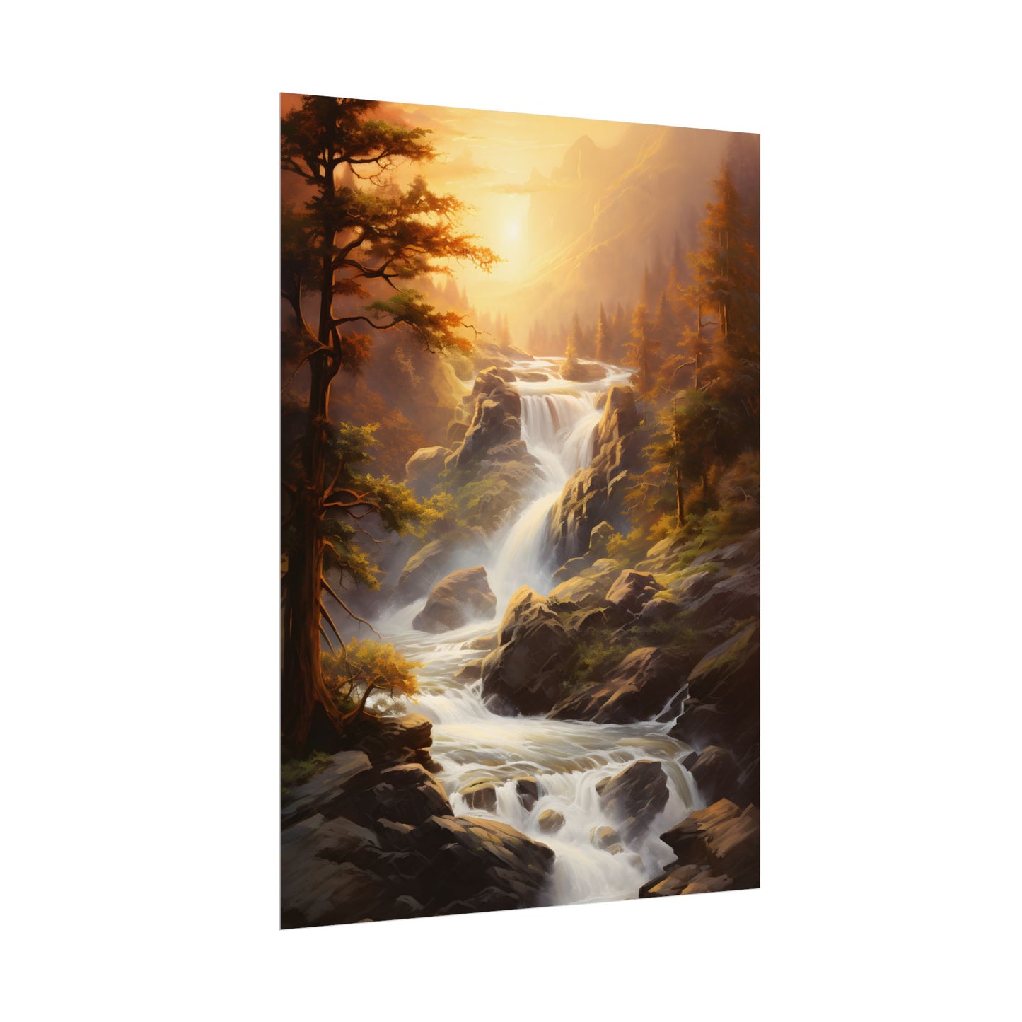 Breathtaking Waterfall: Oil Painting Artwork - Poster