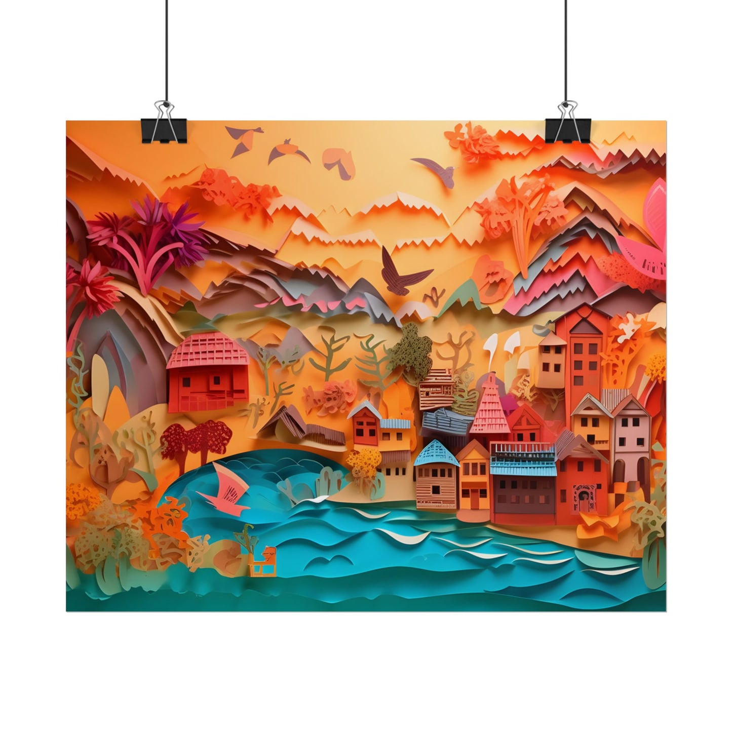 Magical Beach Landscape: Paper Quilling Artwork - Poster