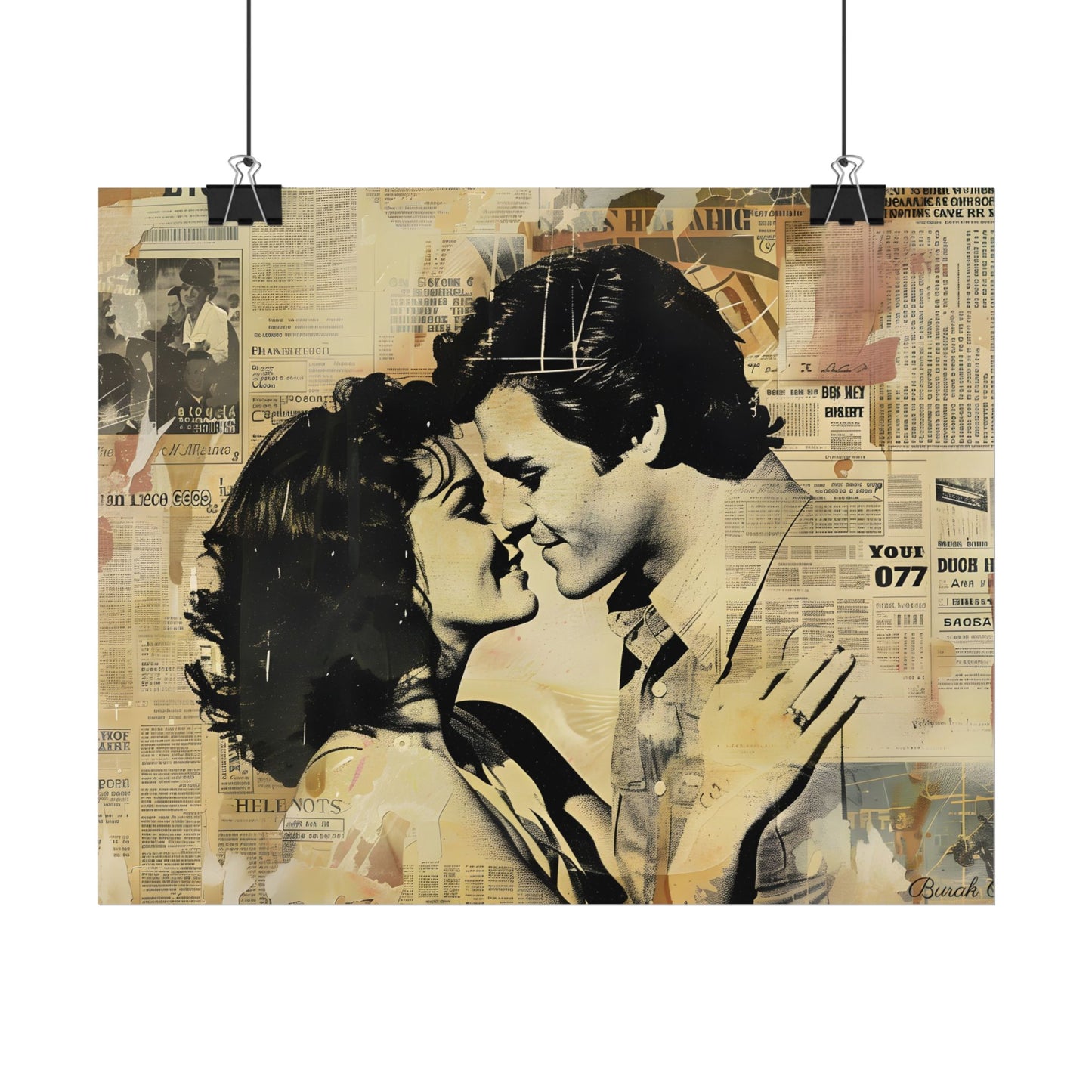 Retro Vintage Romance: Couples Newsprint Artwork - Poster