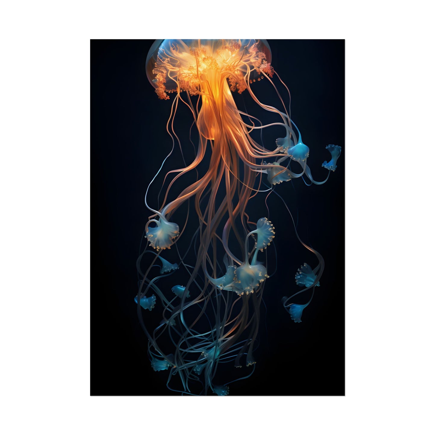 Bioluminescent Oceanic Ballet: Mesmerizing Underwater Scene Artwork - Poster