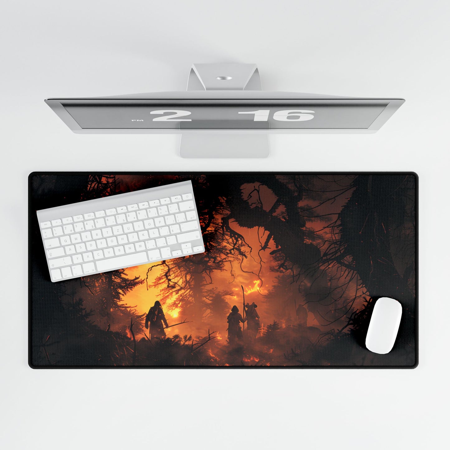 Misty Sunset Forest: Group Gathering - Desk Mat