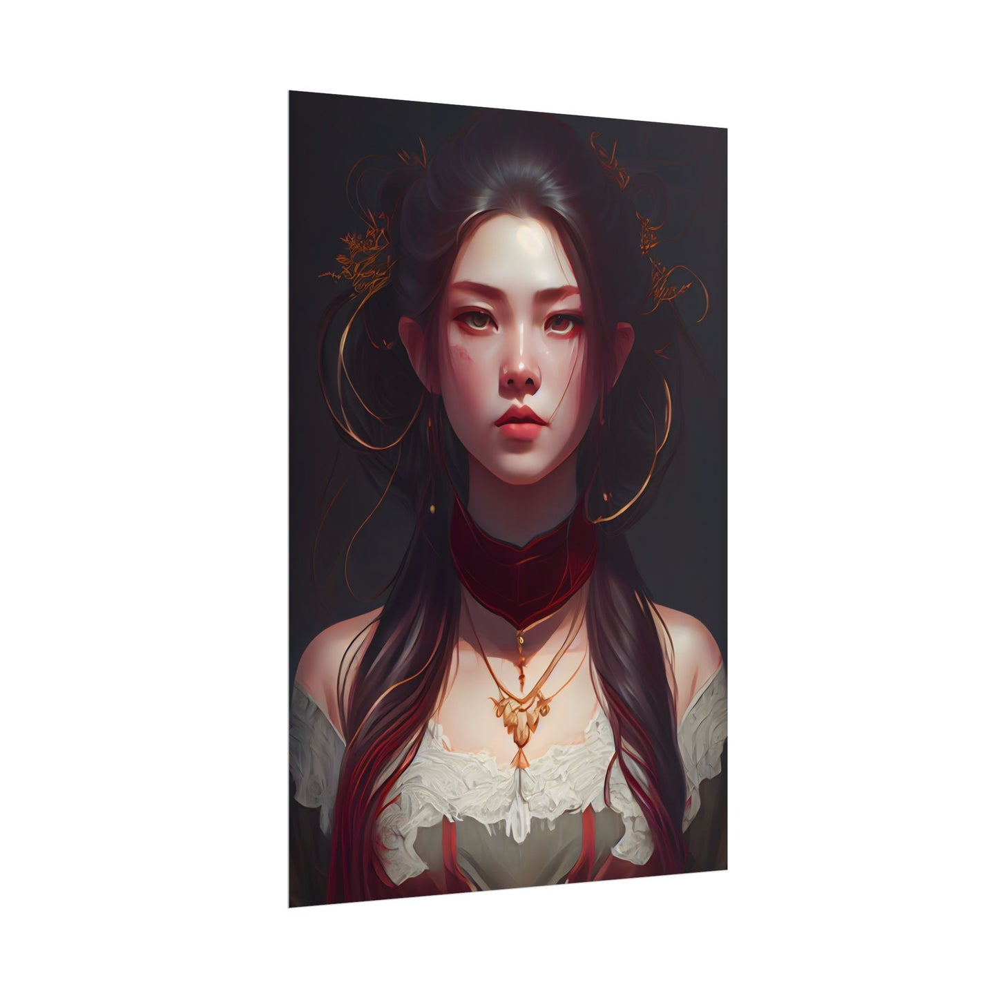Intense Female Portrait: Brown Hair Beauty - Poster