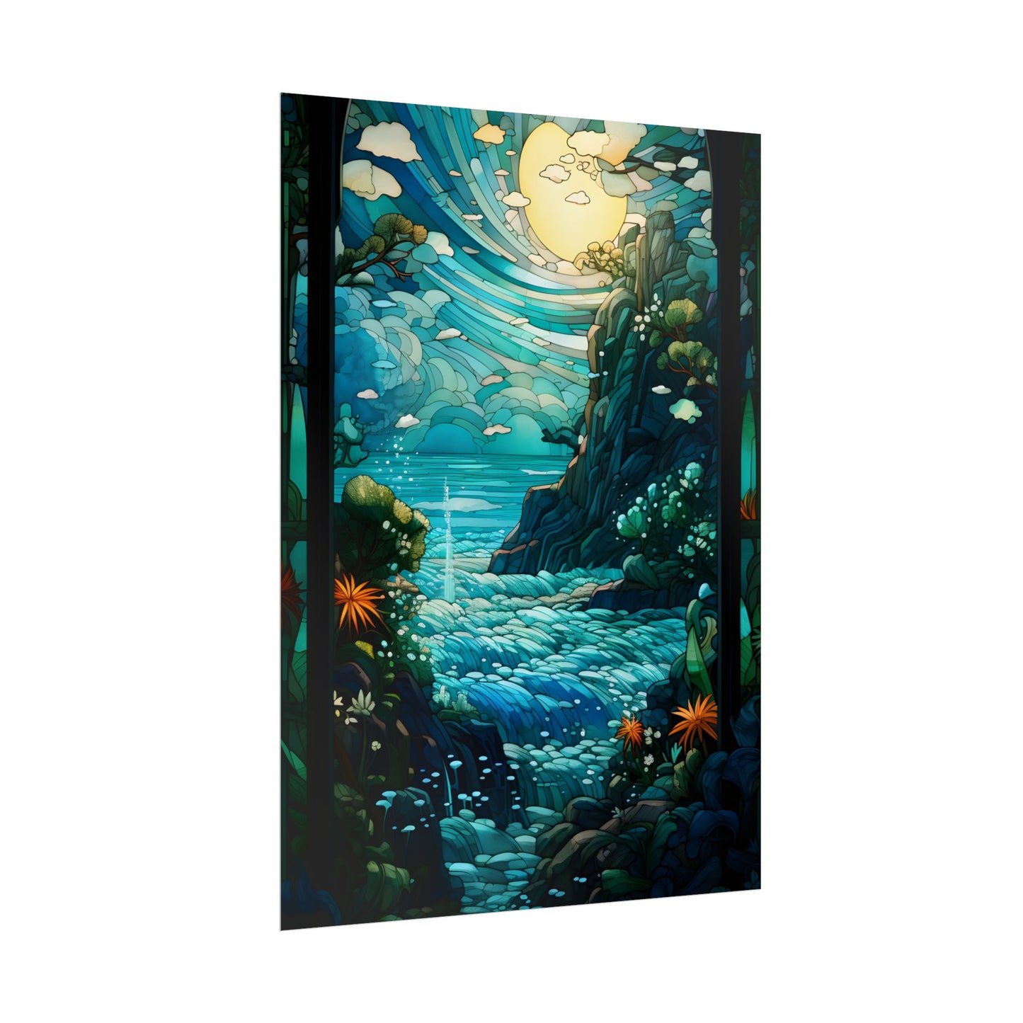 Medieval Stained Glass Church Art: Vibrant Religious Figures - Poster