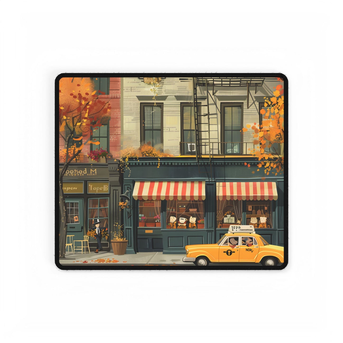 Whimsical Yellow Dreams: Playful Building Digital Art - Desk Mat