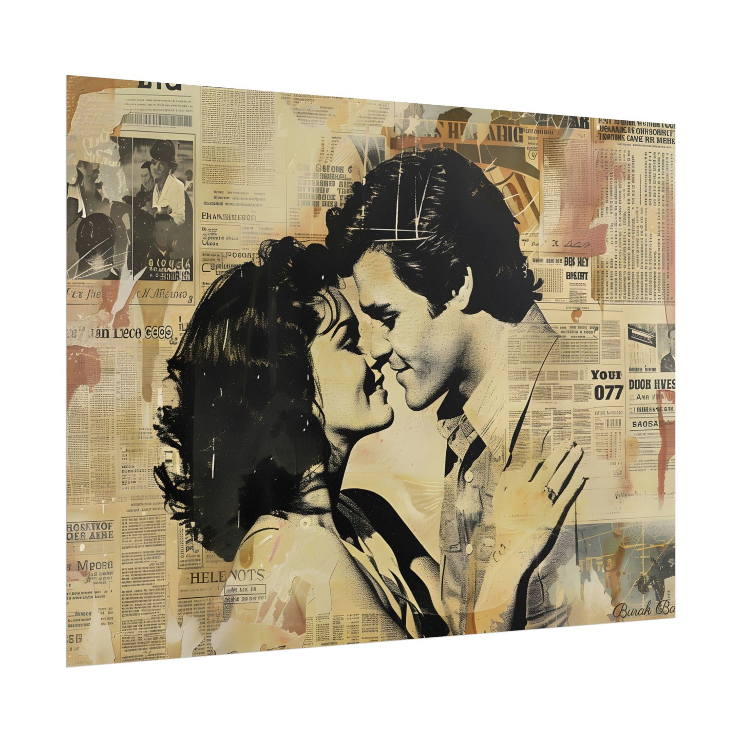 Retro Vintage Romance: Couples Newsprint Artwork - Poster