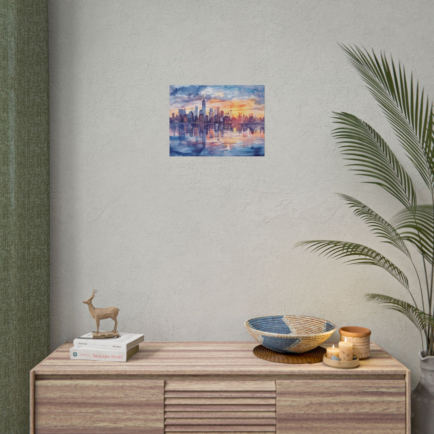 Watercolor New York City Sunset Skyline: Artistic NYC View - Poster