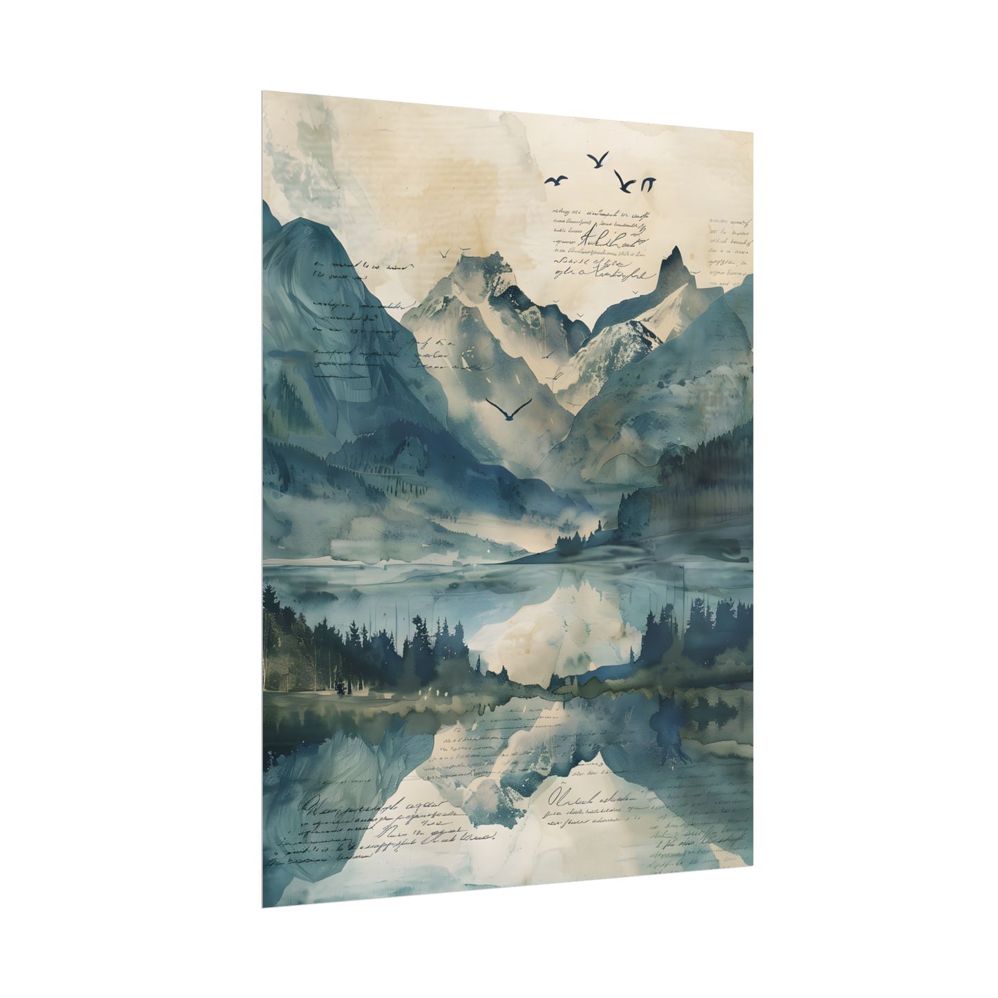 Serene Mountain Landscape: Wildlife Art with Birds in Flight - Poster