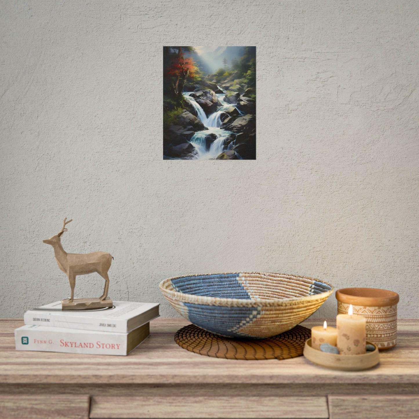 Breathtaking Waterfall: Oil Painting Masterpiece - Poster