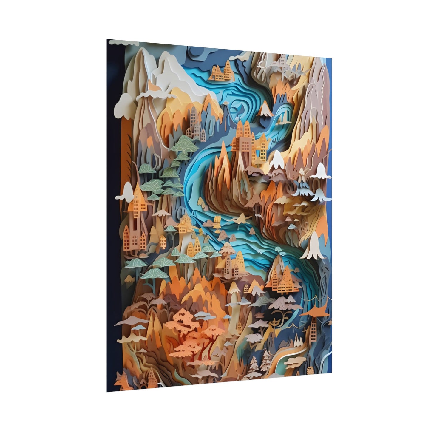 Vibrant Paper Quilling Paradise: Tropical Island Landscape with Colorful Flower - Poster