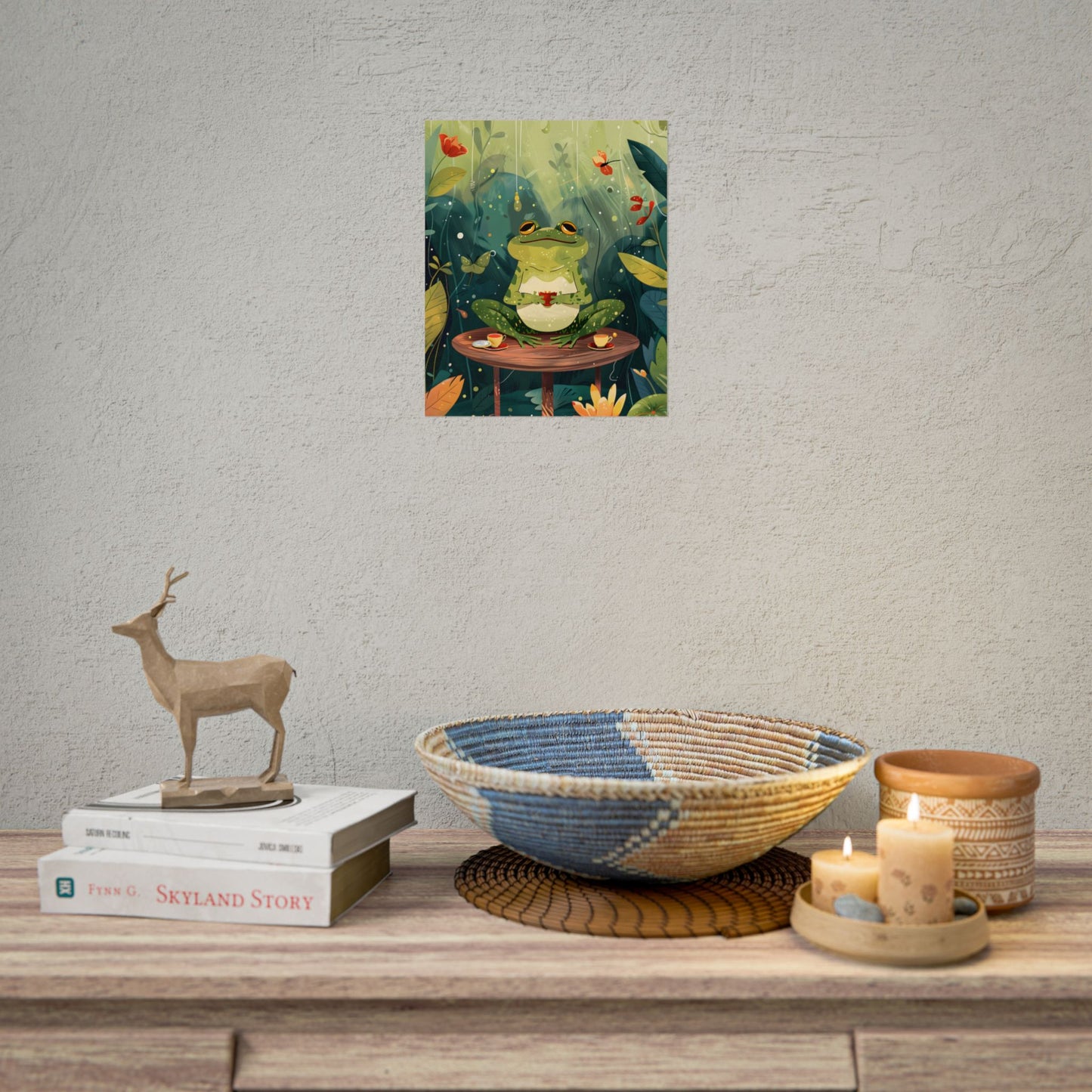 Whimsical Frog on Water: Playful Lily Pad Illustration - Poster