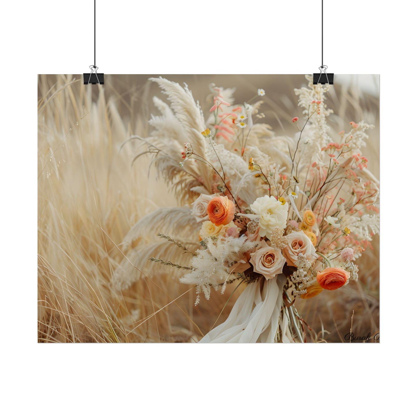 Whimsical Floral Oasis: Vibrant Pampas Artwork - Poster