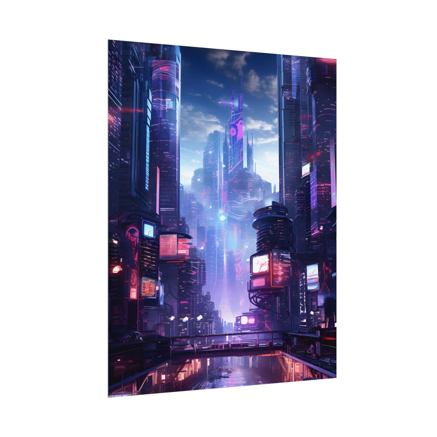 Cyberpunk Dystopia: Neon Cityscape Digital Art - Poster