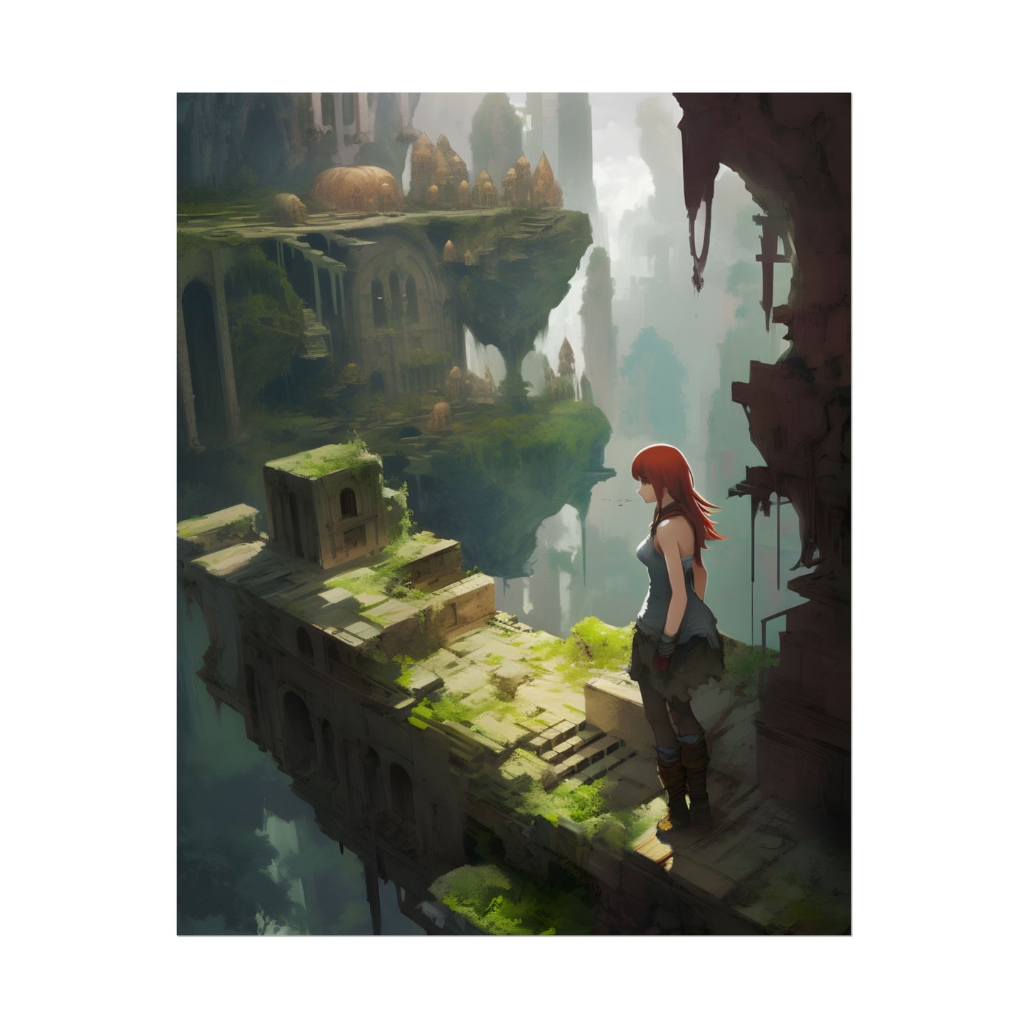 Anime Red Haired Female: Dramatic Eyes Art - Poster