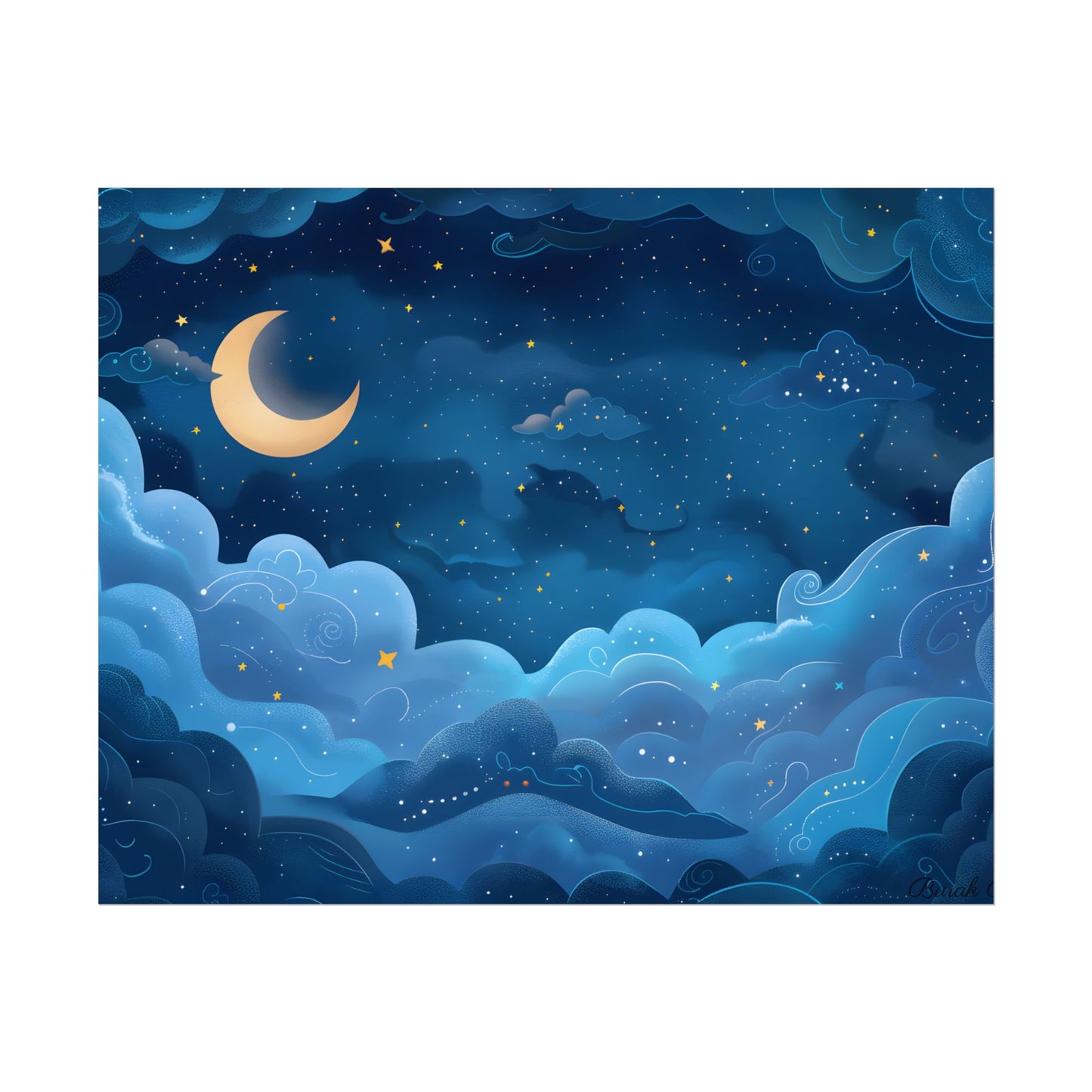 Whispers of a Whimsical Night Sky: Dreamy Celestial Artwork - Poster
