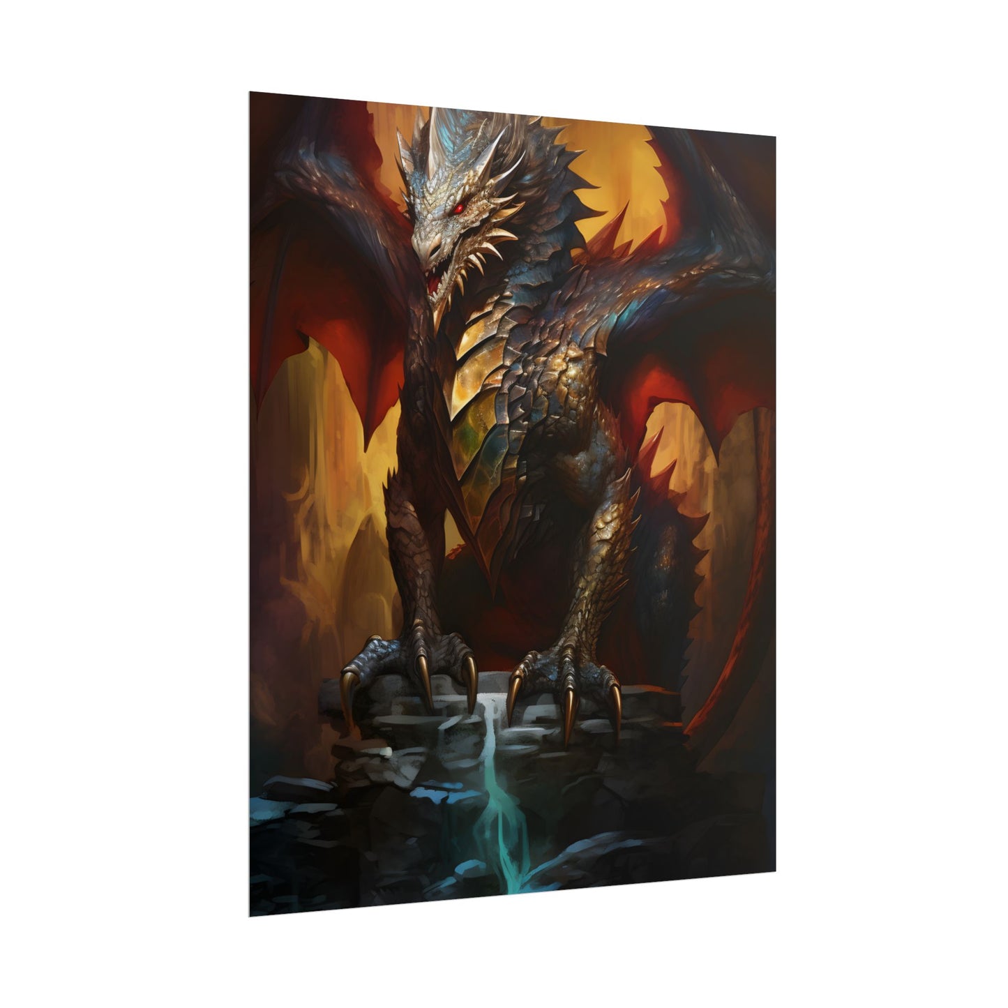 Fantasy Castle Guardian: Majestic Dragon Soars in Mid-Air - Poster