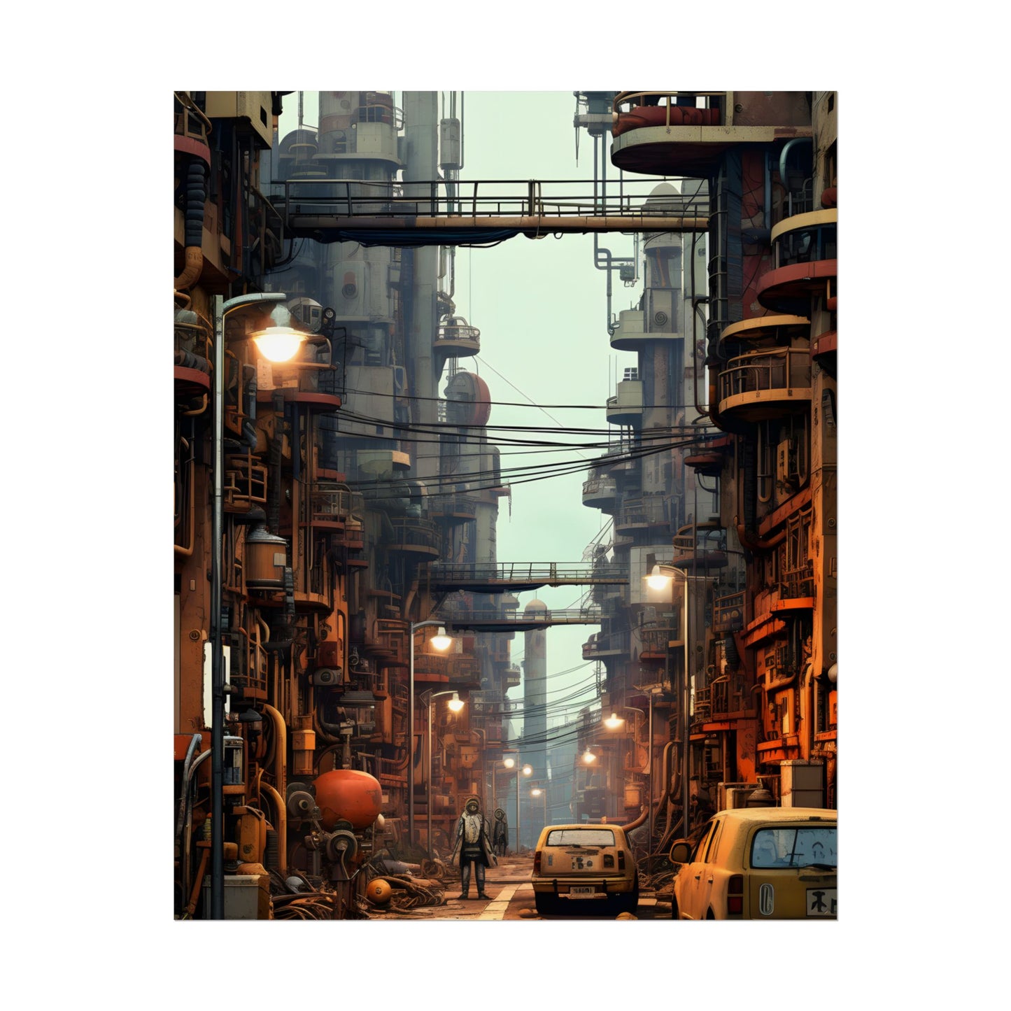 Post-Apocalyptic Steampunk Cityscape: Grim Industrial Landscape Art - Poster