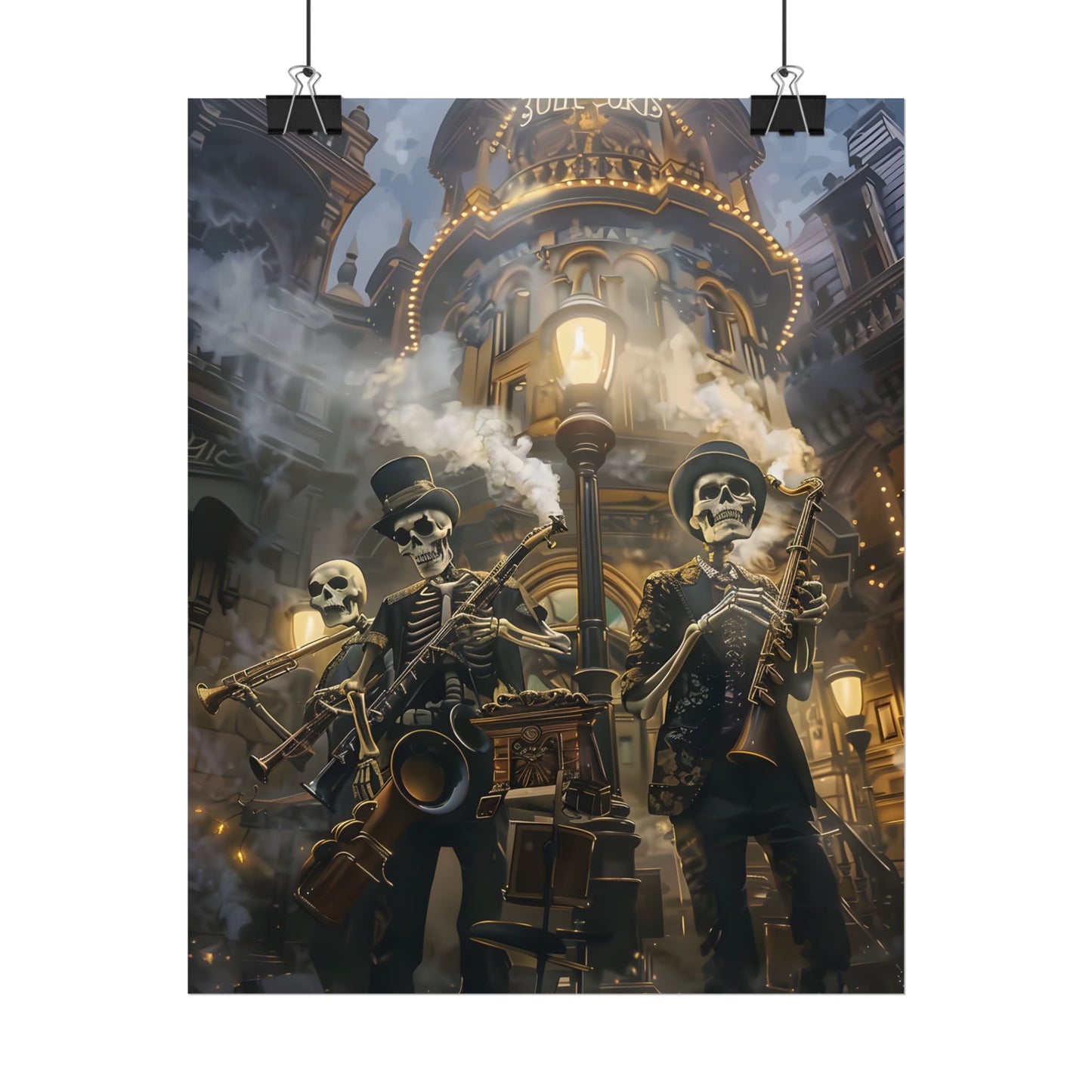 Victorian Skeleton Jazz Band: Nostalgic Lowbrow Art Piece - Poster