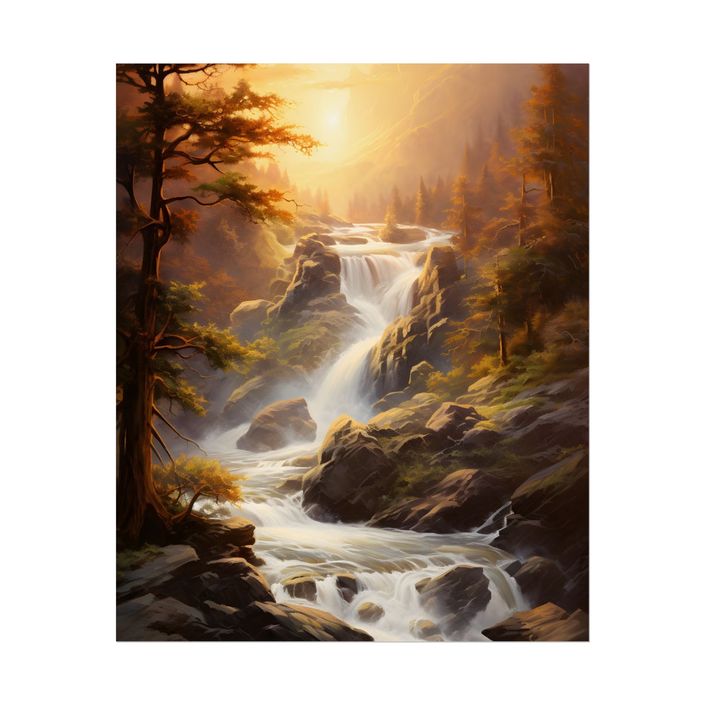 Breathtaking Waterfall: Oil Painting Artwork - Poster