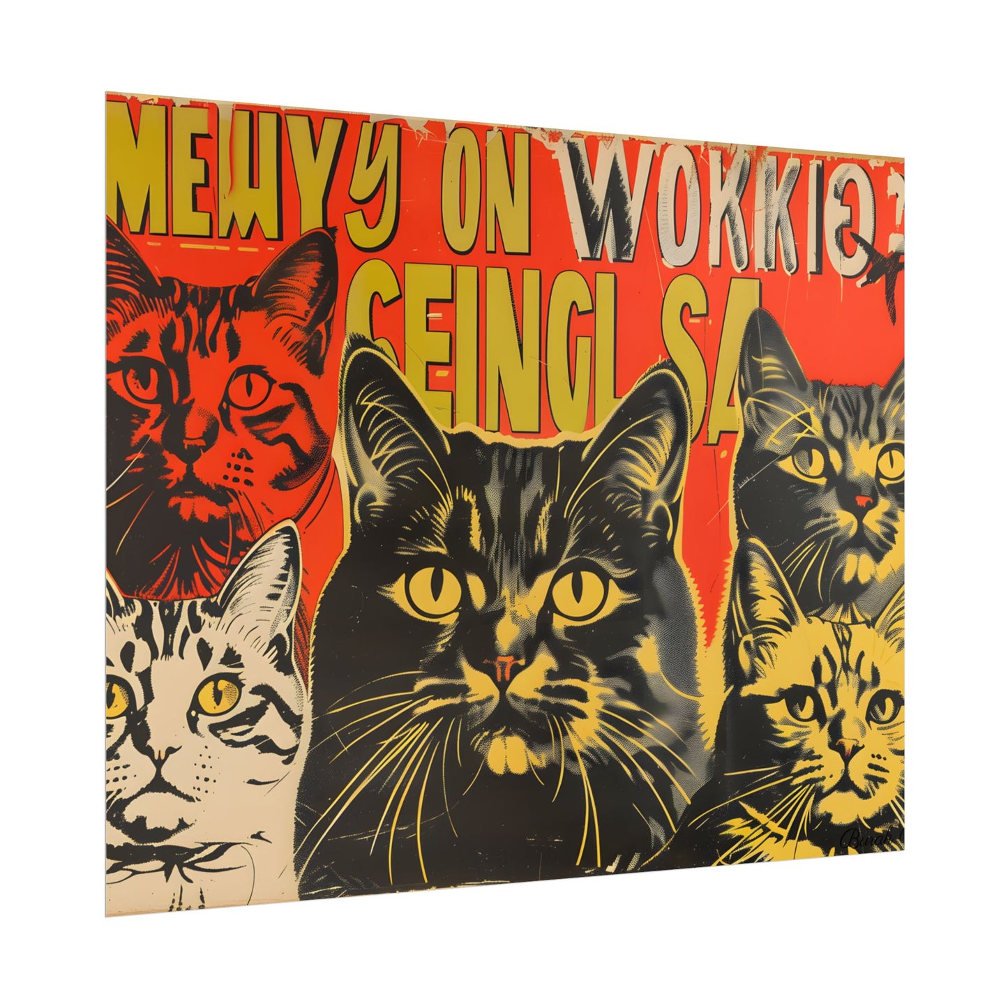 Whisked Away: A Soviet-Inspired Poster Featuring Multiple Feline Friends - Poster