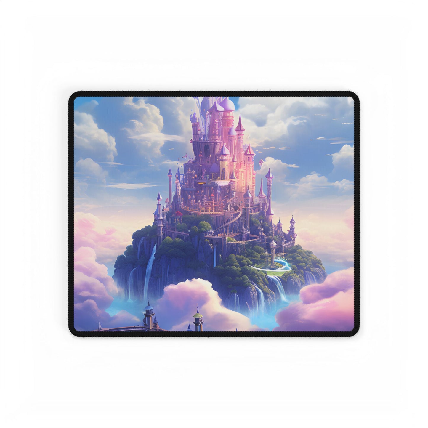 Whimsical Fantasy Floating City: Celestial Realm Artwork - Desk Mat