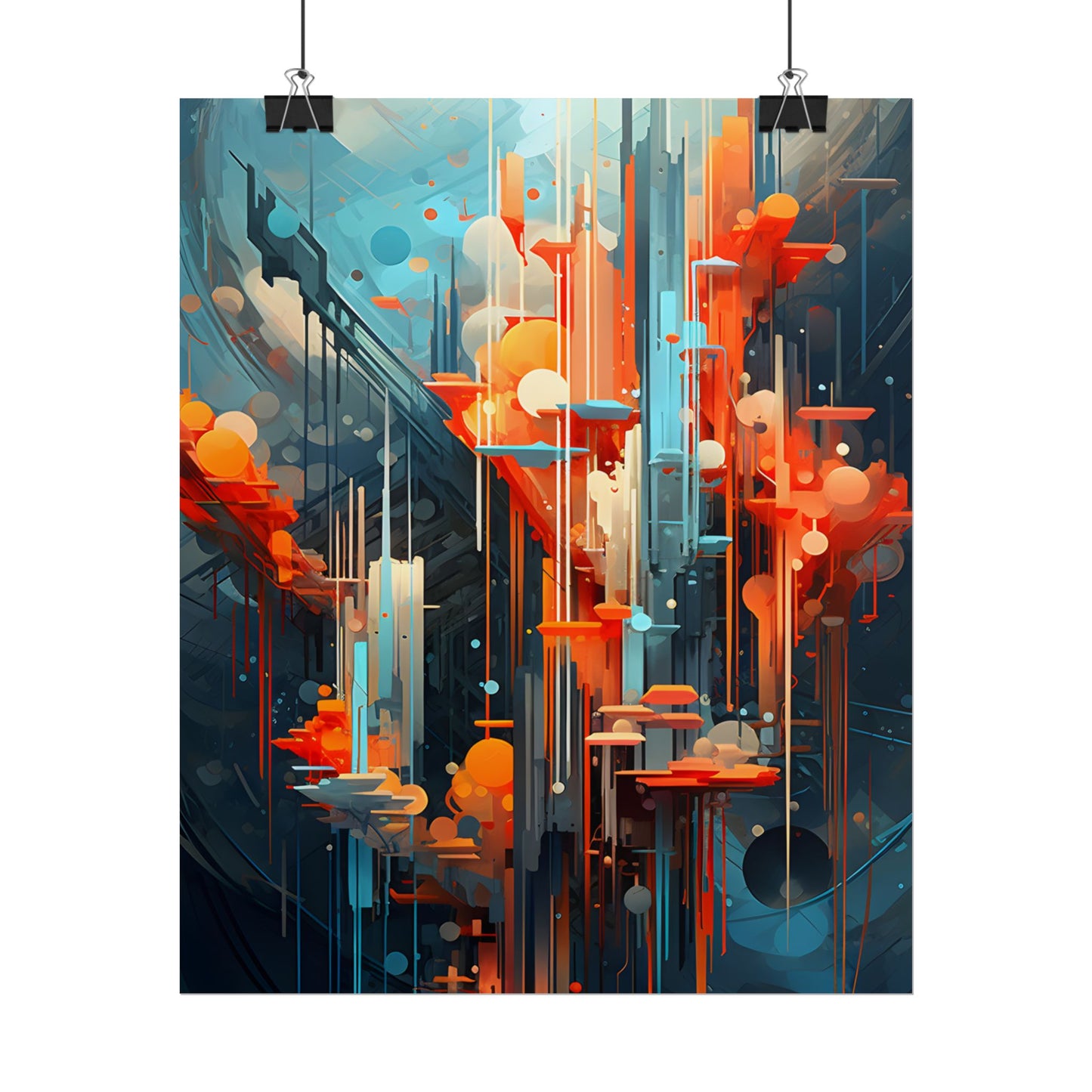 Abstract Cyber Dreamscape: Vibrant Colors and Neon Lights Digital Art - Poster