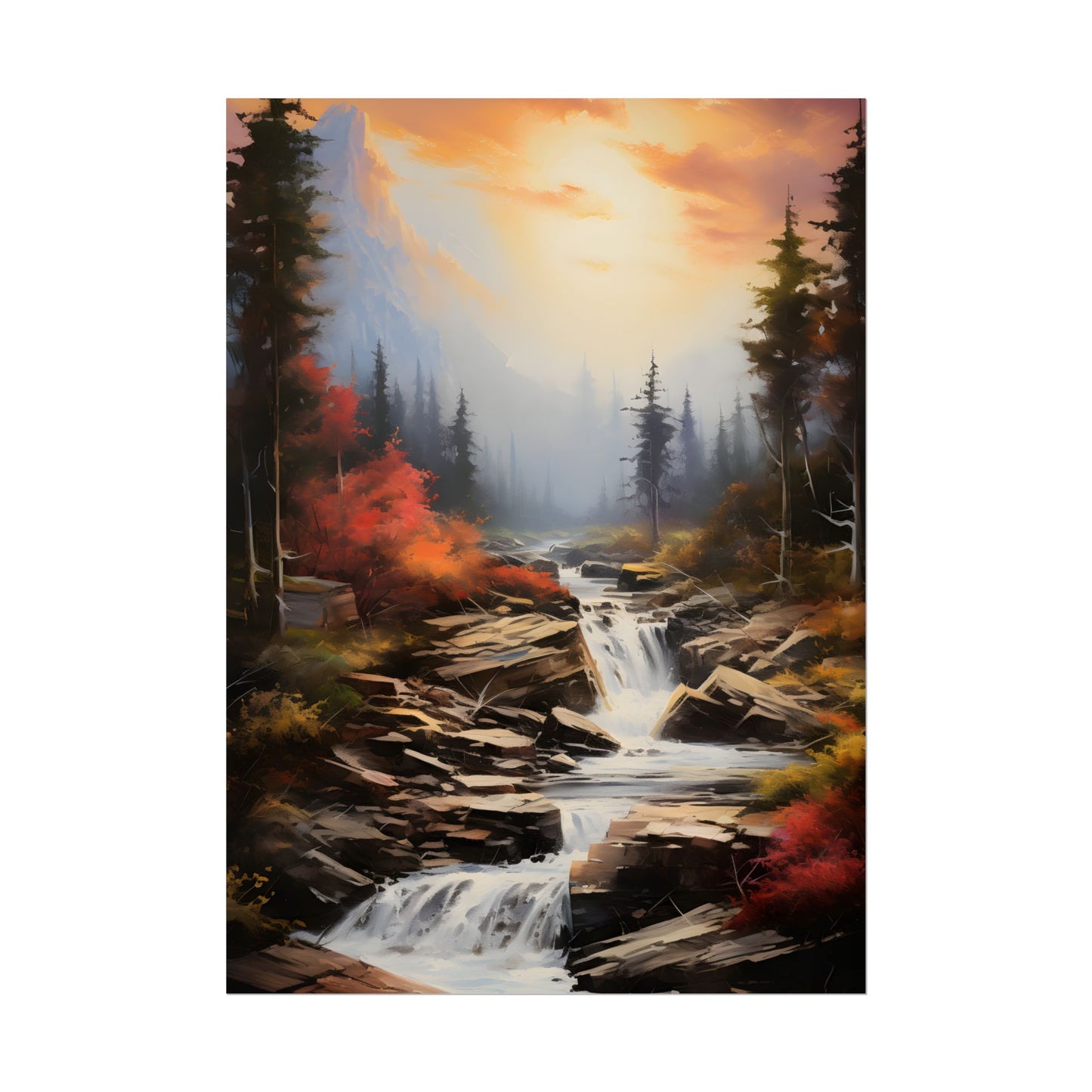 Breathtaking Waterfall: Magnificent Oil Painting Artwork - Poster