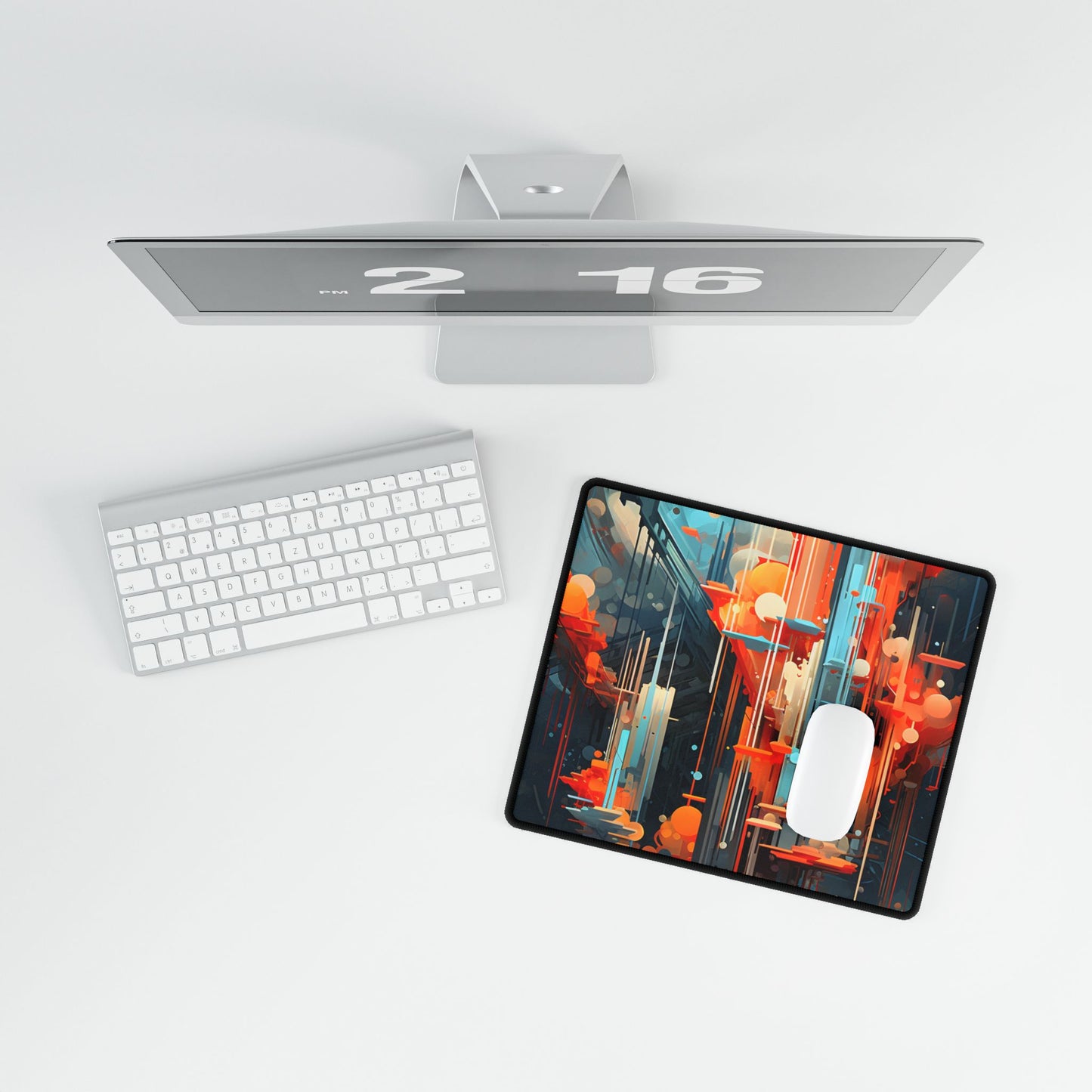 Abstract Cyber Dreamscape: Vibrant Colors and Neon Lights Digital Art - Desk Mat