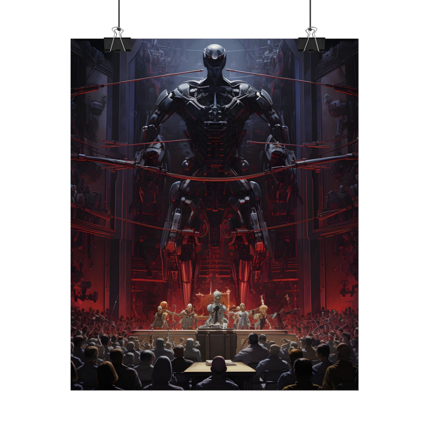 Robot Orchestra: Modern Concert Hall Scene Art - Poster