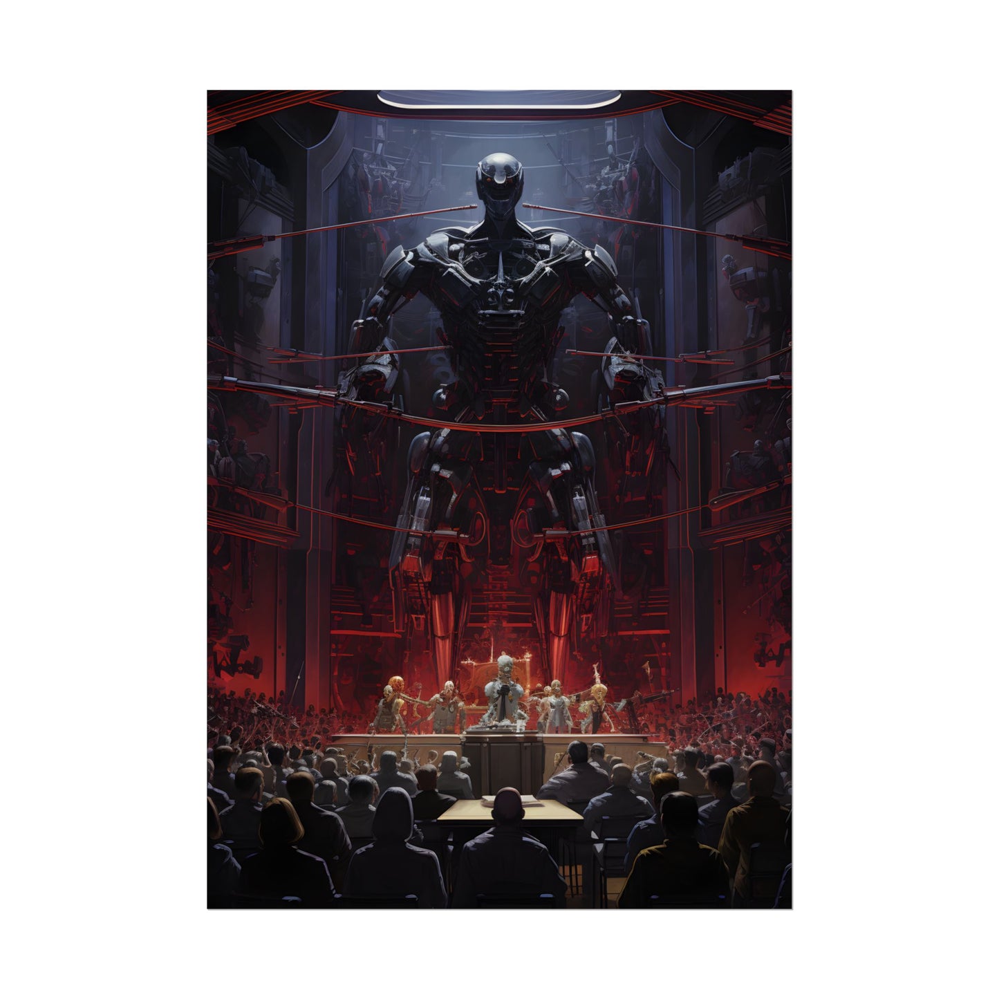 Robot Orchestra: Modern Concert Hall Scene Art - Poster