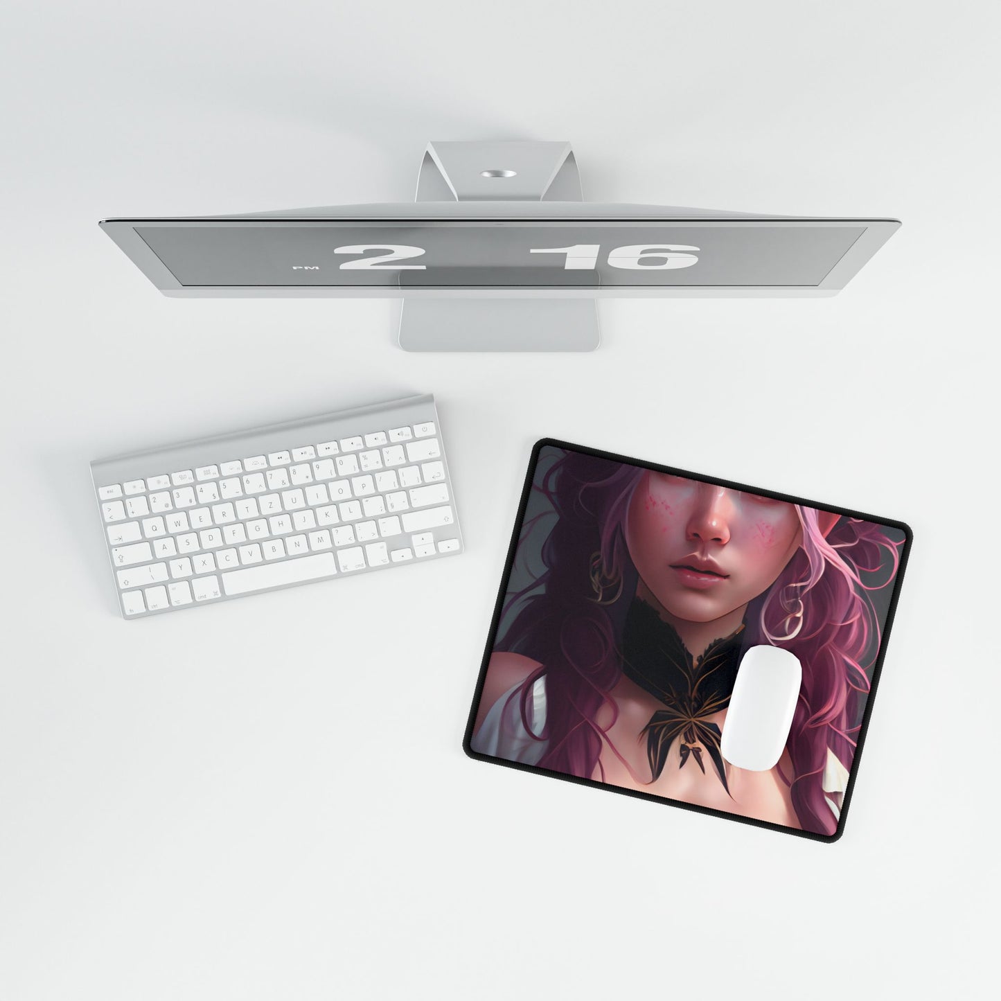 Astonishing Empowered Goddess: Pink Hair Portrait in Dreamscape - Desk Mat