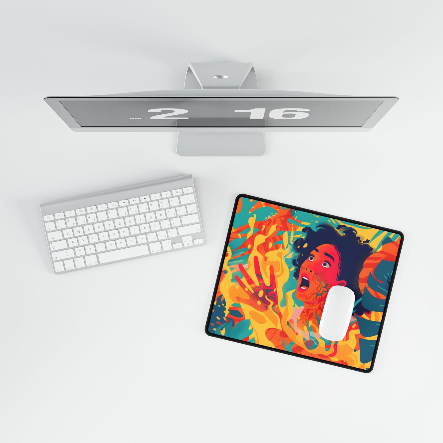 Whimsical Plant Illustration: Digital Cartoon Art - Desk Mat