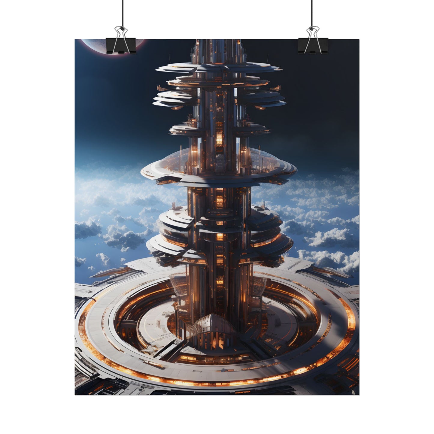 Aetherial Space Station: Industrial Haven with Habitation Windows - Poster