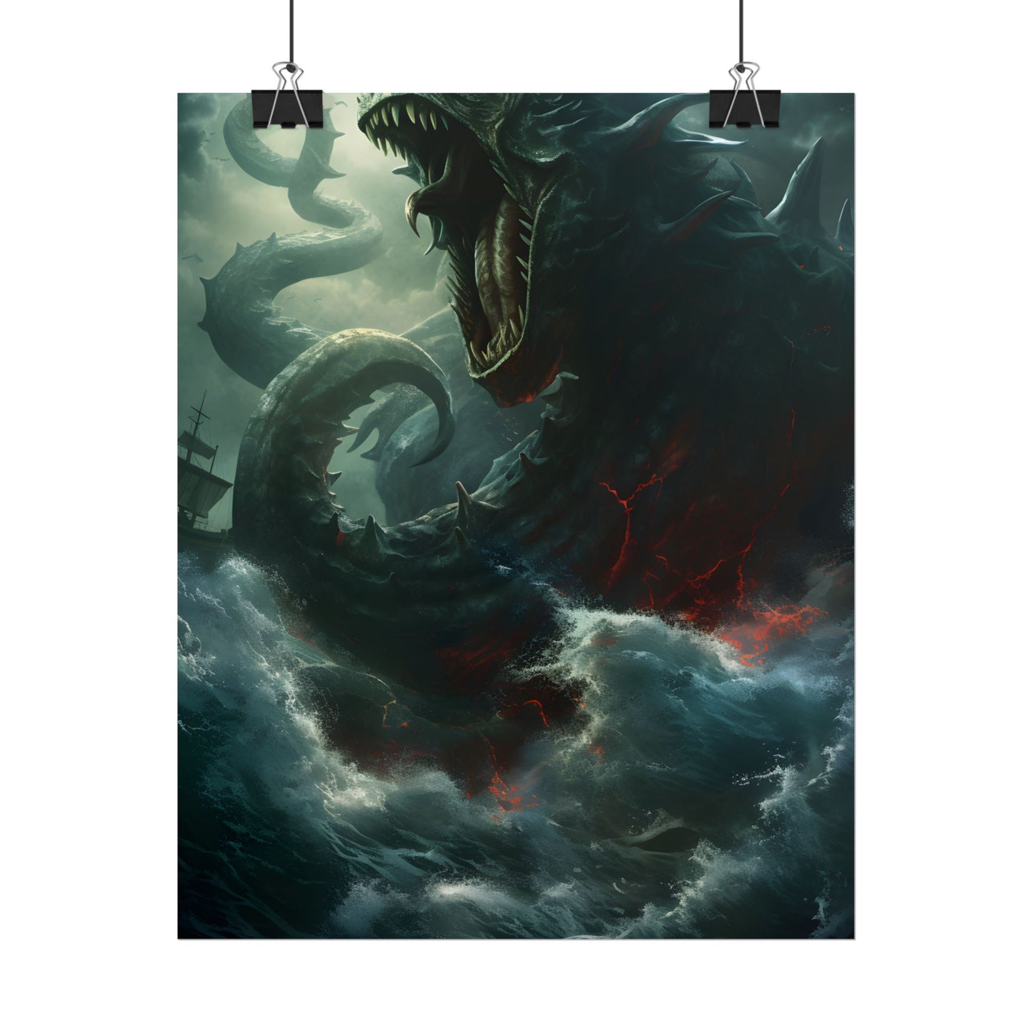 Ancient Sea Monster: Mythical Serpentine Digital Illustration - Poster