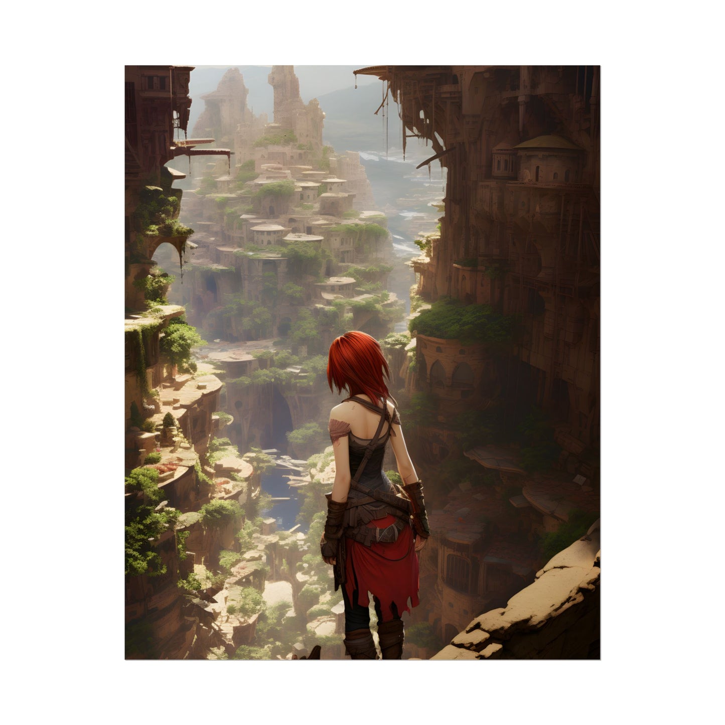 Anime Red Haired Female: Dramatic Bird's Eye View - Poster