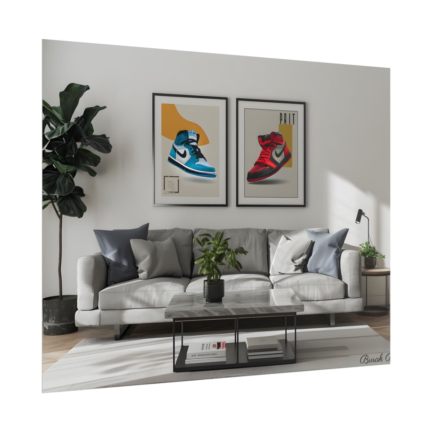 Minimalist Modern Living Room: Neutral Colors & Natural Light Art - Poster
