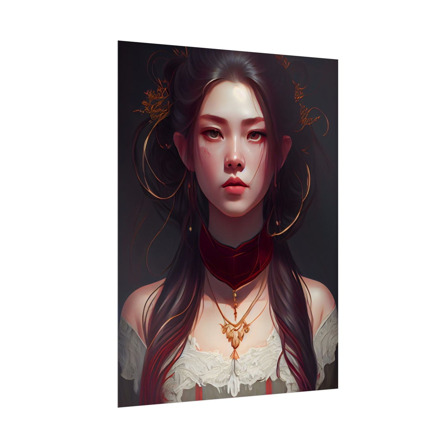 Intense Female Portrait: Brown Hair Beauty - Poster