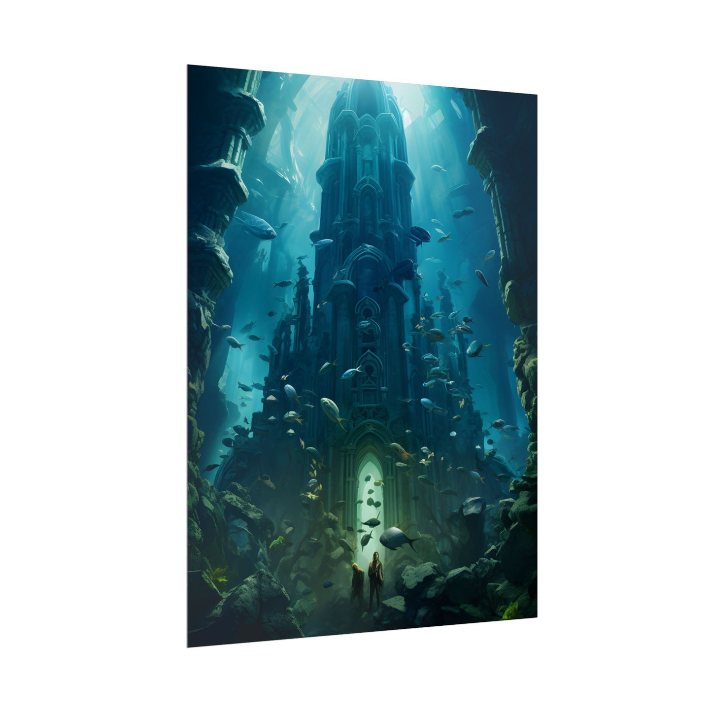 Sunken Ancient City: Underwater Ruins Digital Art - Poster