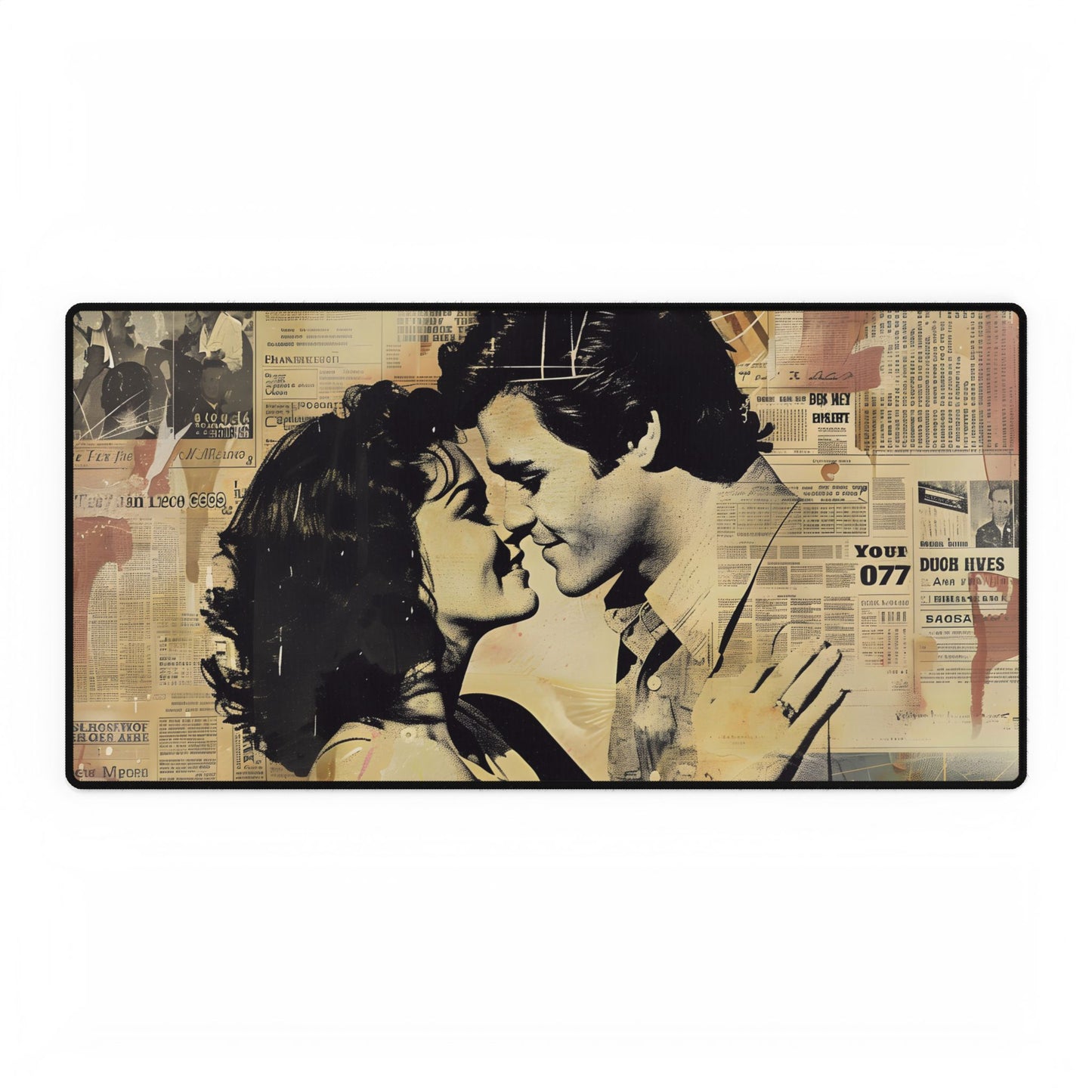 Retro Vintage Romance: Couples Newsprint Artwork - Desk Mat